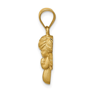 14k Yellow Gold Brushed and Diamond-cut Angel Pendant