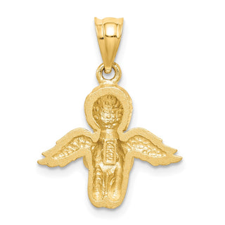 14k Yellow Gold Brushed and Diamond-cut Angel Pendant
