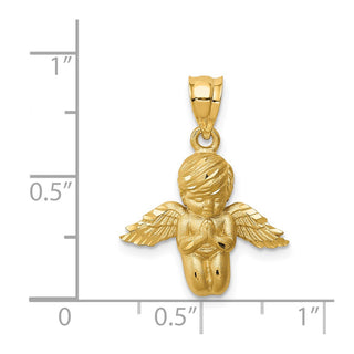 14k Yellow Gold Brushed and Diamond-cut Angel Pendant