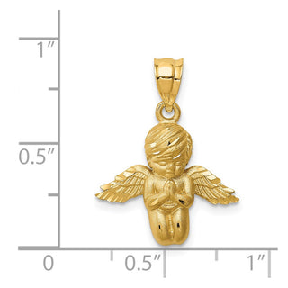 14k Yellow Gold Brushed and Diamond-cut Angel Pendant