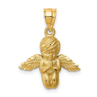 14k Yellow Gold Brushed and Diamond-cut Angel Pendant