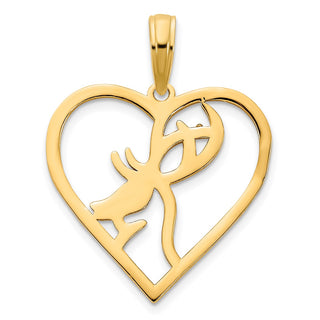 14k Yellow Gold Deer in a heart Pendant