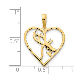 14k Yellow Gold Deer in a heart Pendant