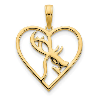 14k Yellow Gold Deer in a heart Pendant