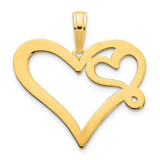 14k Yellow Gold Heart in a Heart Pendant D5074
