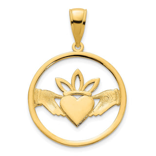 14k Yellow Gold Claddagh Circle Pendant D5089