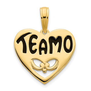 14k Yellow Gold Te Amo I Love You Heart Charm - Black Epoxy
