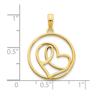 14k Yellow Gold Heart Circle Pendant