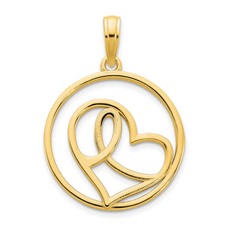 14k Yellow Gold Heart Circle Pendant