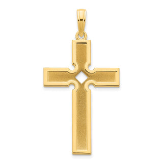 14k Yellow Gold Polished and Satin Cross Pendant