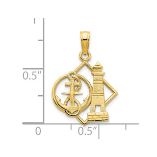 14k Yellow Gold Lighthouse and Anchor Pendant