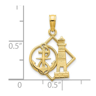 14k Yellow Gold Lighthouse and Anchor Pendant