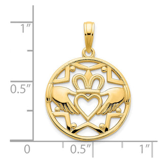 14k Yellow Gold Claddagh Circle Pendant D5236