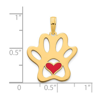 14k Yellow Gold Epoxy Paw Print with Heart Pendant