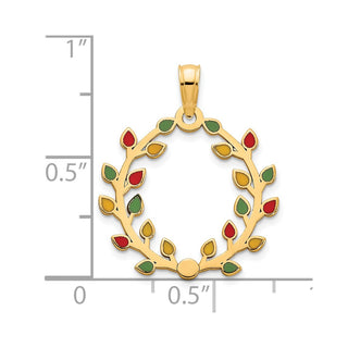 14k Yellow Gold Polished Epoxy Christmas Light Wreath Pendant