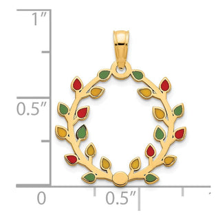 14k Yellow Gold Polished Epoxy Christmas Light Wreath Pendant