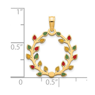 14k Yellow Gold Polished Epoxy Christmas Light Wreath Pendant