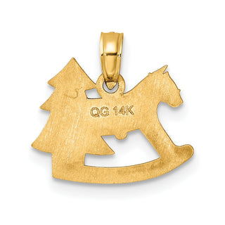 14k Yellow Gold Polished Epoxy Rocking Horse with Christmas Tree Pendant