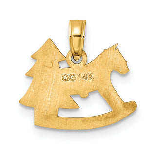 14k Yellow Gold Polished Epoxy Rocking Horse with Christmas Tree Pendant