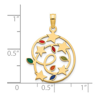 14k Yellow Gold Epoxy Christmas Lights and Stars Pendant