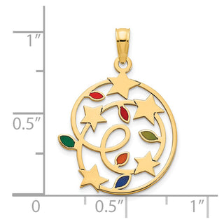 14k Yellow Gold Epoxy Christmas Lights and Stars Pendant