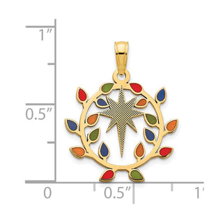 14k Yellow Gold Epoxy Christmas Lights and North Star Pendant