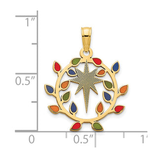 14k Yellow Gold Epoxy Christmas Lights and North Star Pendant