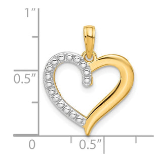 14K Yellow Gold and Rhodium-plating Polished Heart Pendant
