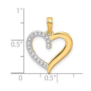 14K Yellow Gold and Rhodium-plating Polished Heart Pendant