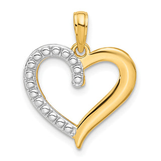 14K Yellow Gold and Rhodium-plating Polished Heart Pendant