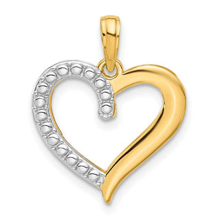 14K Yellow Gold and Rhodium-plating Polished Heart Pendant