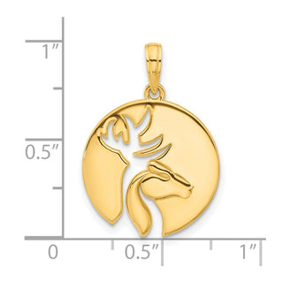 14K Yellow Gold Polished Cut-out Deer Head Circle Pendant