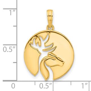 14K Yellow Gold Polished Cut-out Deer Head Circle Pendant