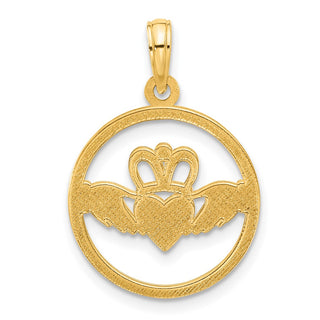14K Yellow Gold Polished Circle Claddagh Pendant