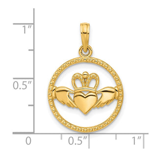 14K Yellow Gold Polished Circle Claddagh Pendant