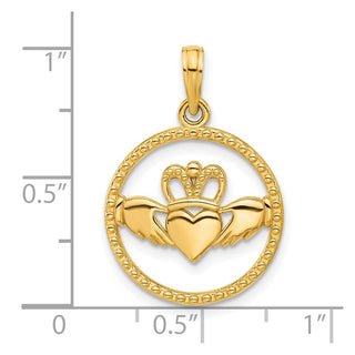 14K Yellow Gold Polished Circle Claddagh Pendant