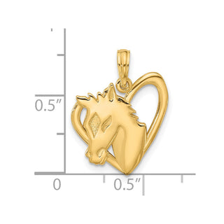 14K Yellow Gold Polished Heart with Horse Pendant