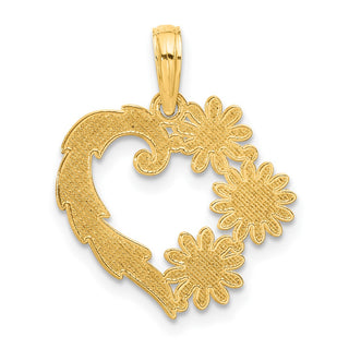14K Yellow Gold Polished Floral Heart Pendant D5304