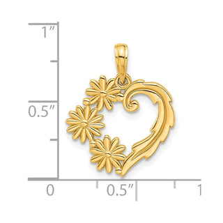 14K Yellow Gold Polished Floral Heart Pendant D5304