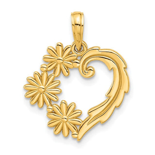 14K Yellow Gold Polished Floral Heart Pendant D5304