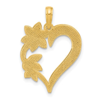 14K Yellow Gold Polished Floral Heart Pendant D5305