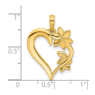 14K Yellow Gold Polished Floral Heart Pendant D5305