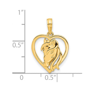 14K Yellow Gold Polished Horse Head In Heart Pendant
