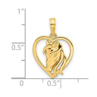 14K Yellow Gold Polished Horse Head In Heart Pendant