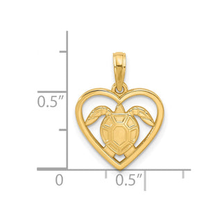 14K Yellow Gold Polished Turtle in Heart Pendant