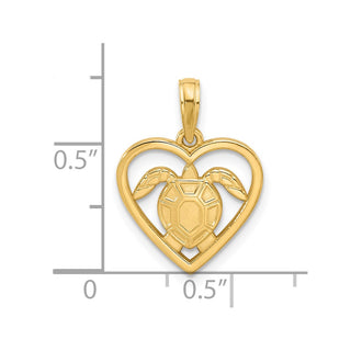 14K Yellow Gold Polished Turtle in Heart Pendant
