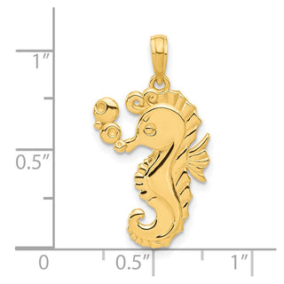 14K Yellow Gold Polished Seahorse with Bubbles Pendant
