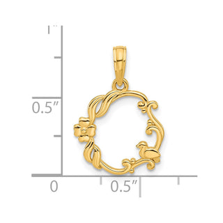 14K Yellow Gold Polished Floral with Bird Circle Pendant