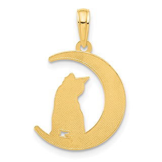 14K Yellow Gold Polished Cat Sittin On Moon Pendant