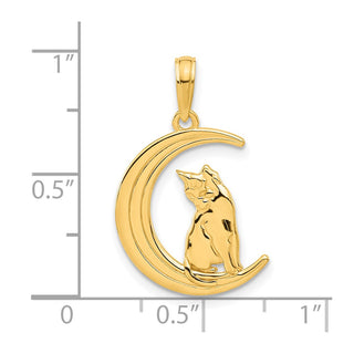 14K Yellow Gold Polished Cat Sittin On Moon Pendant
